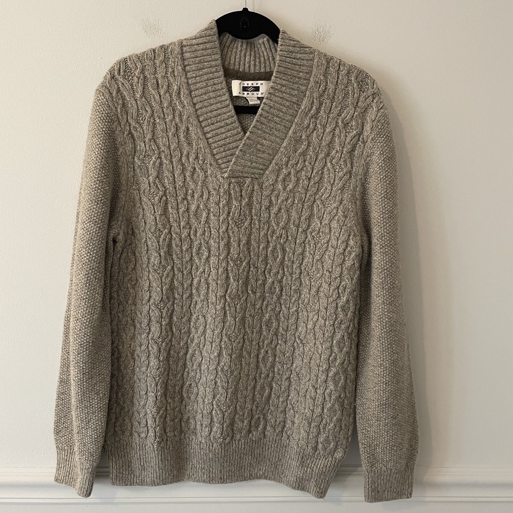 Joseph Abboud Cable Knit‎ Sweater Gray Mens XL Wool Fisherman Grandpa Cabincore